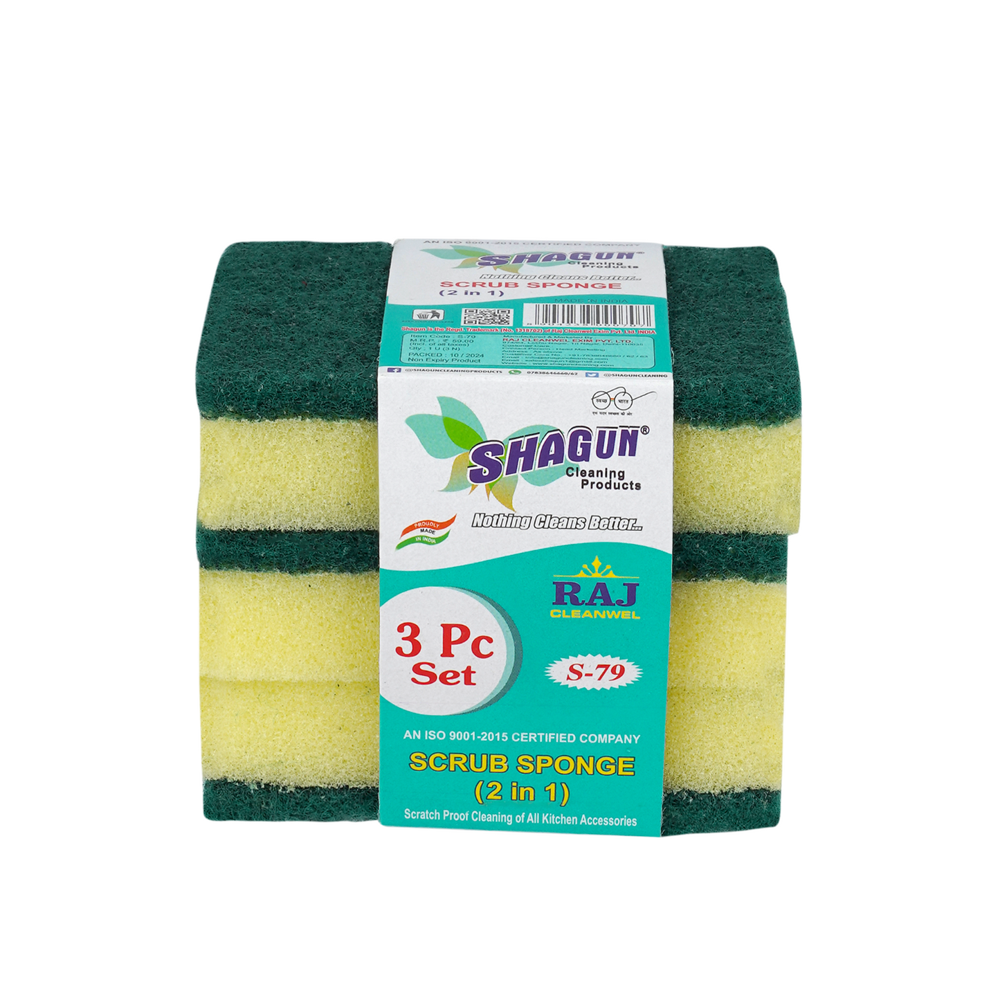 Shagun Scrub Sponge (2 in 1) – Heavy Duty Multi-Purpose Cleaning Pad (3 Pc Set)