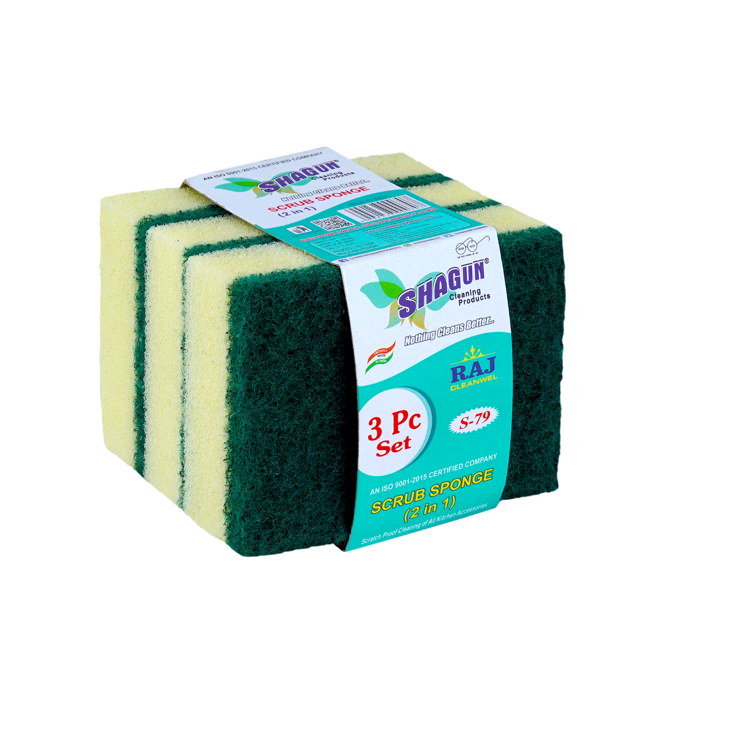 Shagun Scrub Sponge (2 in 1) – Heavy Duty Multi-Purpose Cleaning Pad (3 Pc Set)