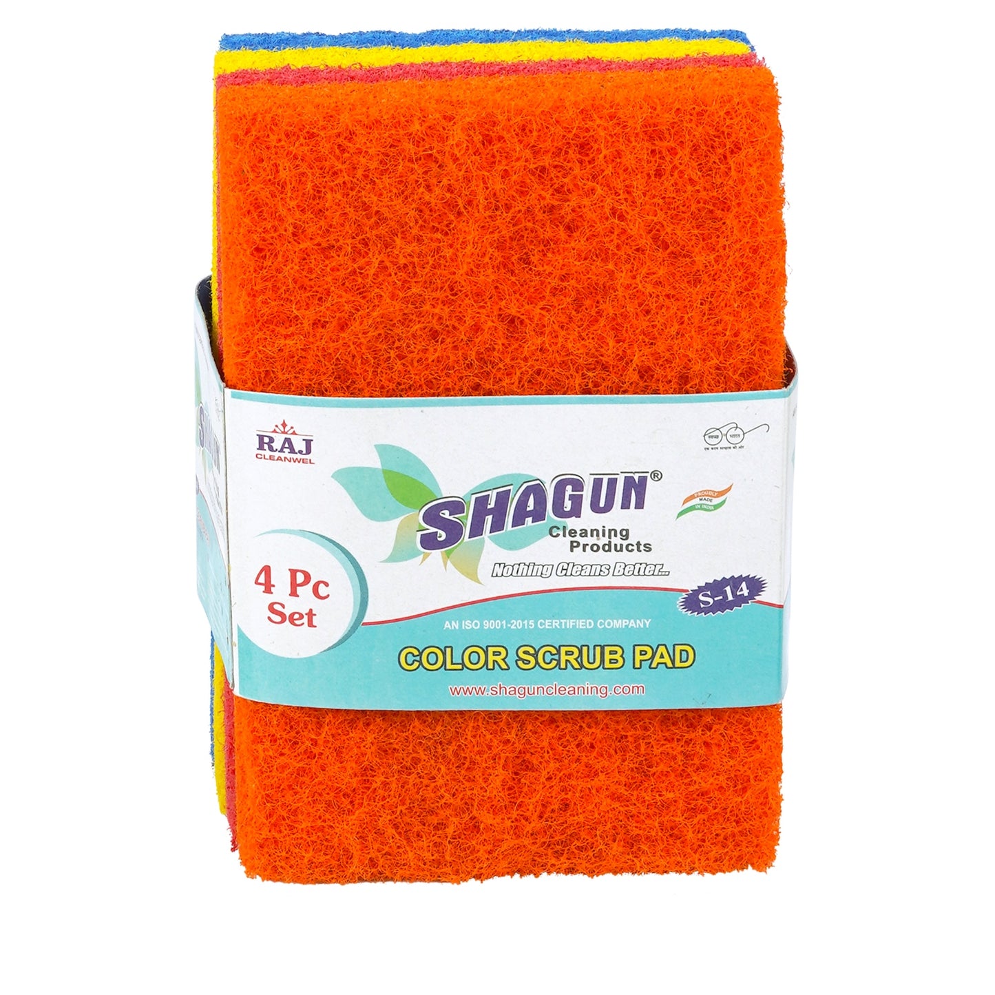 Shagun Color Scrub Pads - 4 Piece Set for Kitchen, Pots, Pans & Household Cleaning (S-14)