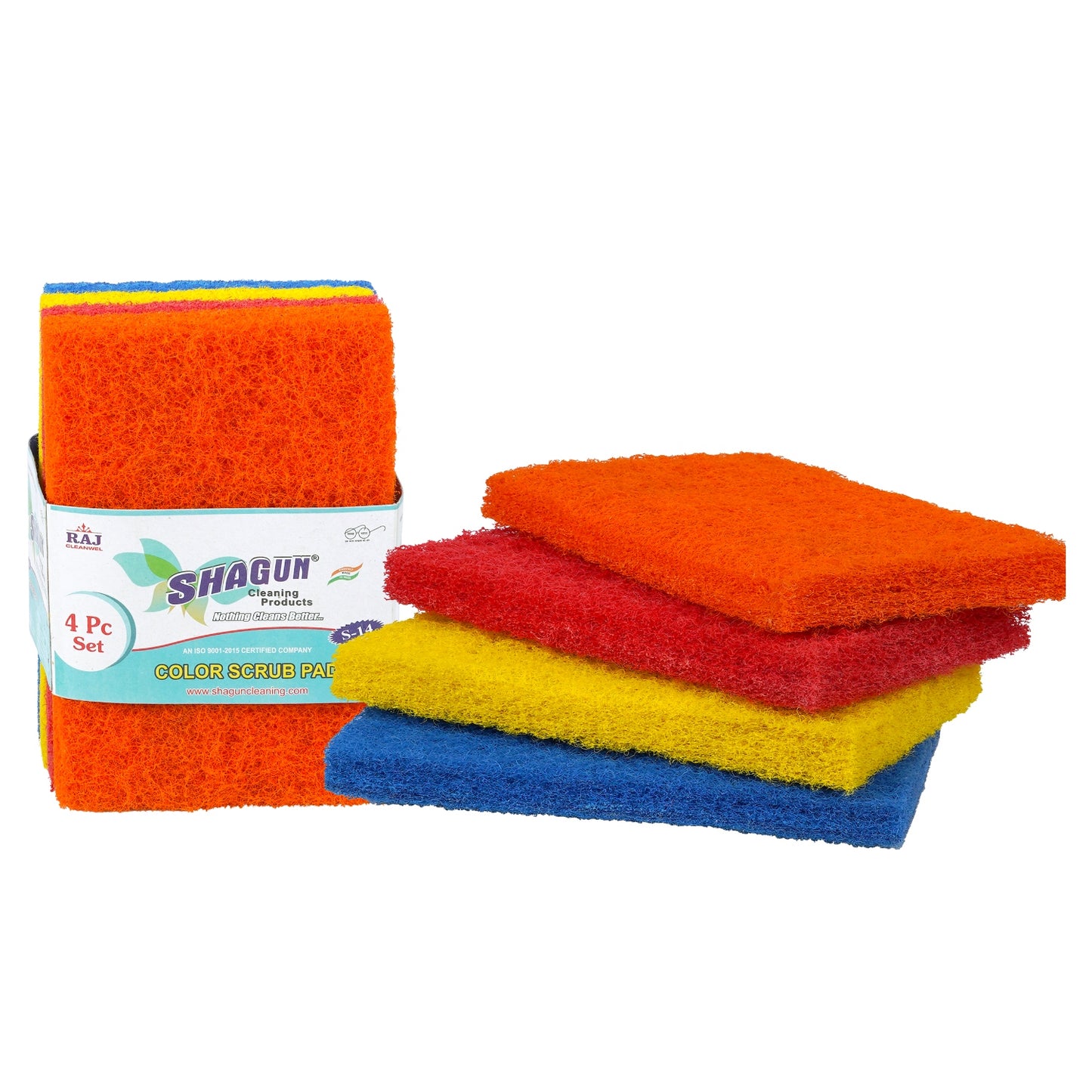 Shagun Color Scrub Pads - 4 Piece Set for Kitchen, Pots, Pans & Household Cleaning (S-14)
