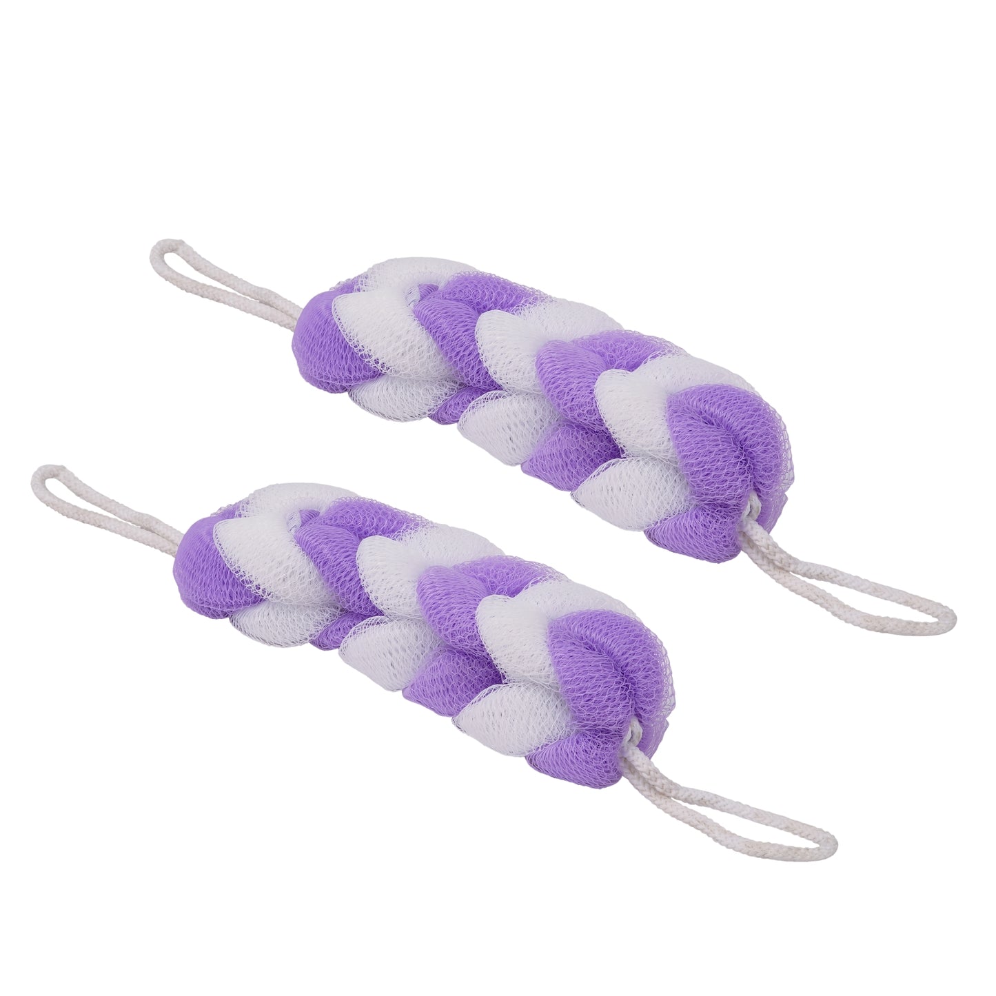SHAGUN Bath Loofah Pack of 2, Braided Shower Scrubber, Turquoise and White, Exfoliating Body Sponge