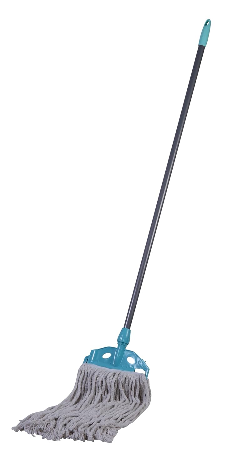 SHAGUN Cotton Wet Mop, Heavy-Duty Floor Cleaning Mop with Long Handle, Grey and Turquoise
