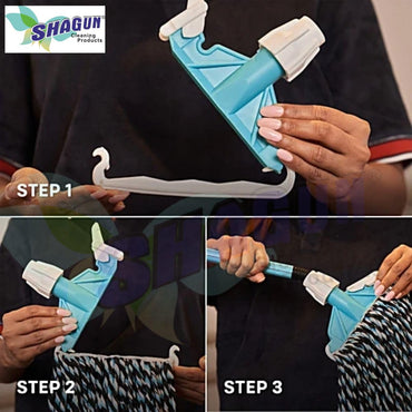 SHAGUN Cotton Wet Mop, Heavy-Duty Floor Cleaning Mop with Long Handle, Grey and Turquoise