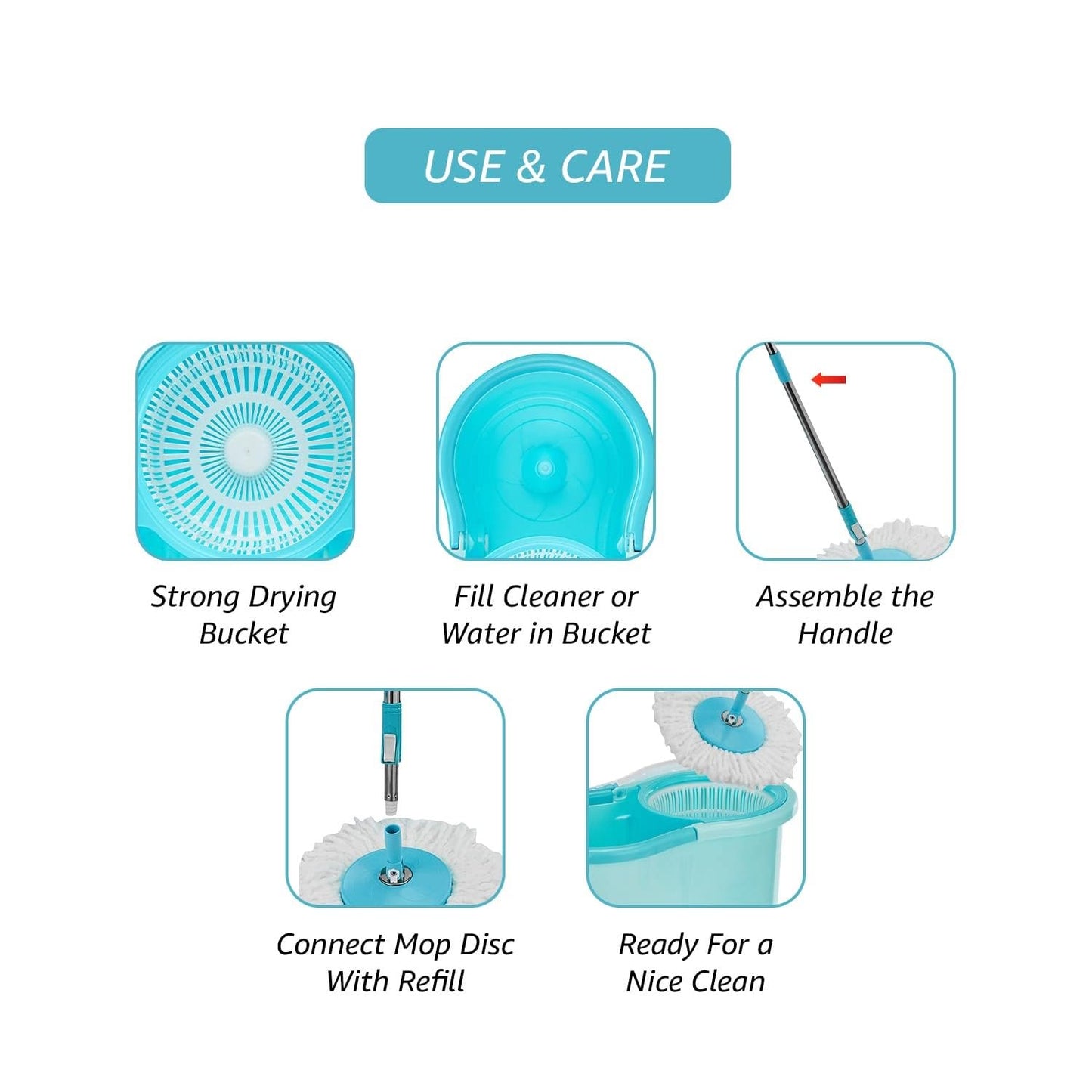 SHAGUN 360° Spin Mop 7L Plastic Basket & Handle Best for House Cleaning, Office Cleaning (Blue)