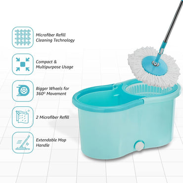 SHAGUN 360° Spin Mop 7L Plastic Basket & Handle Best for House Cleaning, Office Cleaning (Blue)