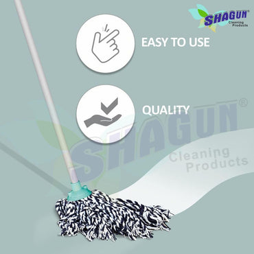 SHAGUN Cotton String Mop with PVC Handle, High Absorbency, Black and Grey
