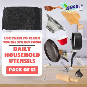 SHAGUN 5X Durable Dishcloth Cleaning Pad | Extra Power Scrub Pad for Kitchen Utensils | Pack of 12