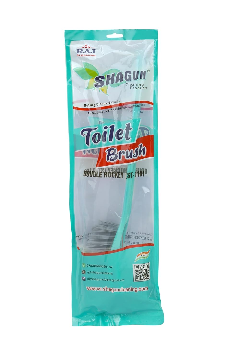 SHAGUN Double-Action Toilet Brush, 360-Degree Deep Cleaning, Long Handle with Durable Bristles, Turquoise