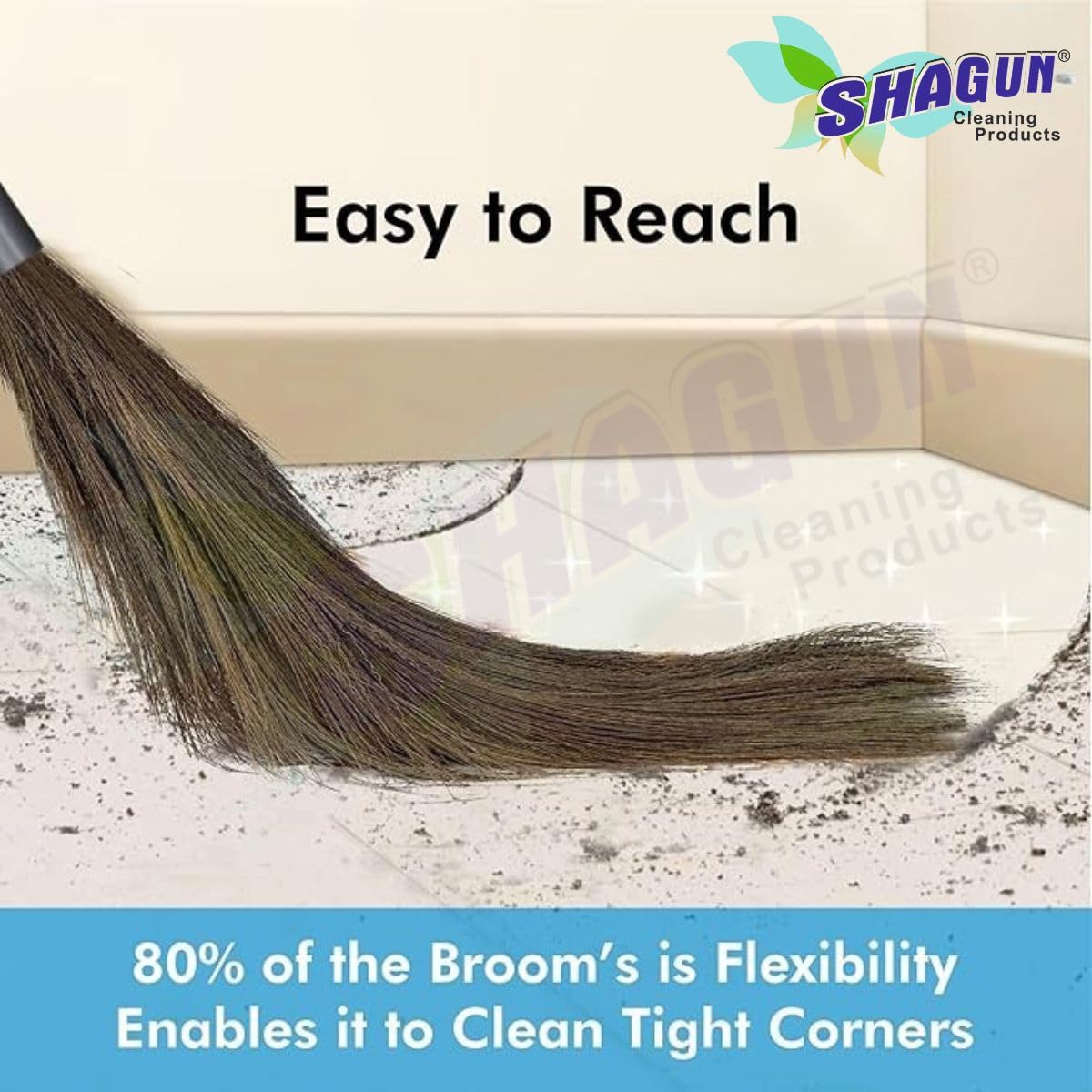 SHAGUN Heavy-Duty Grass Broom with Sturdy Handle – Long-Lasting Natural Bristles for Efficient Cleaning