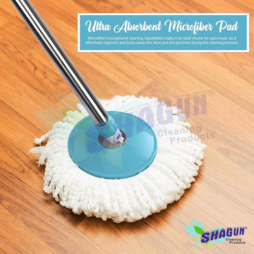 SHAGUN 360° Spin Mop Stick with Lock System, Stainless Steel Handle, Microfiber Refill, Adjustable Rod for Home & Office Cleaning