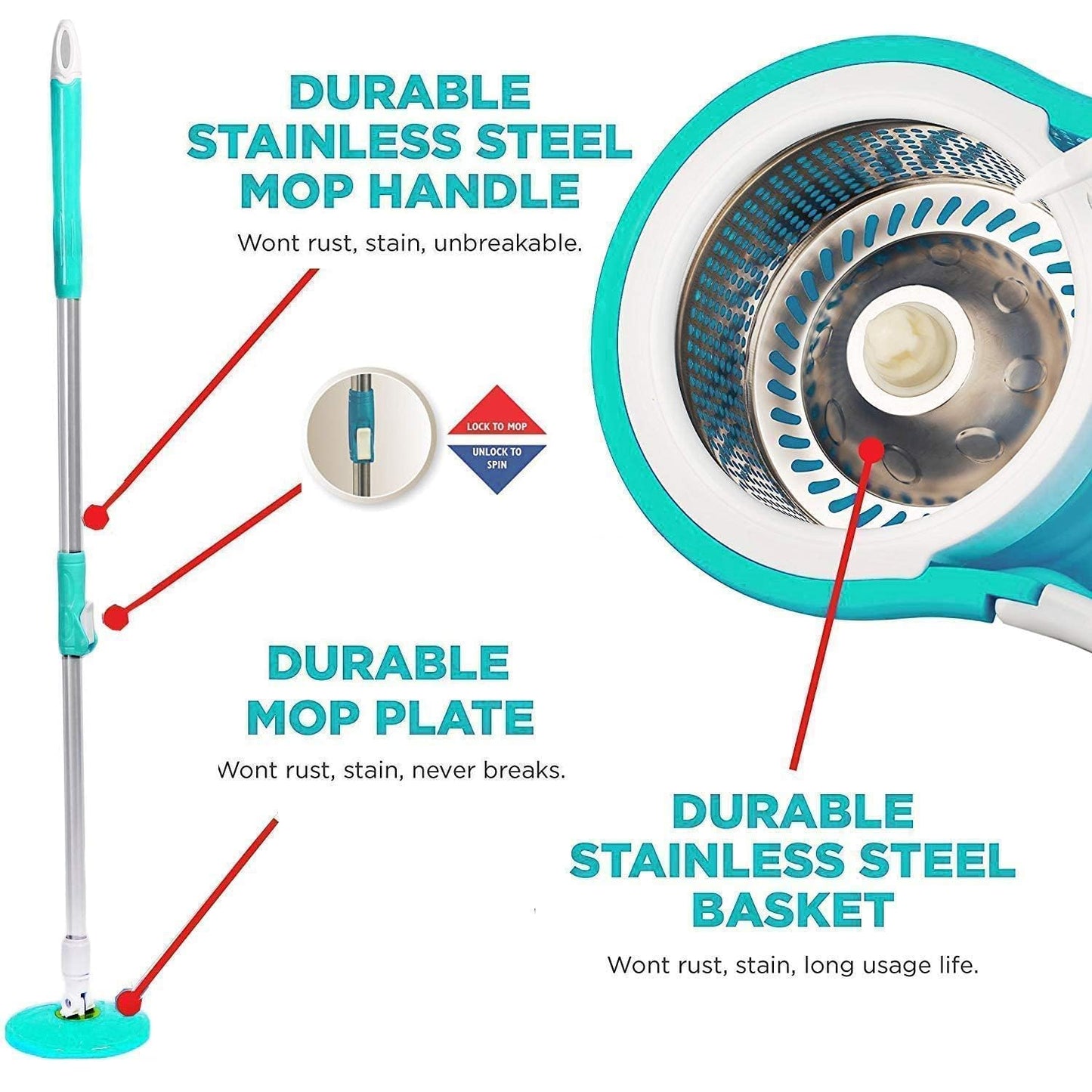SHAGUN 360° Steel Spin Mop 7L Premium Plastic Mop Best Use for Home and Kitchen (Blue)