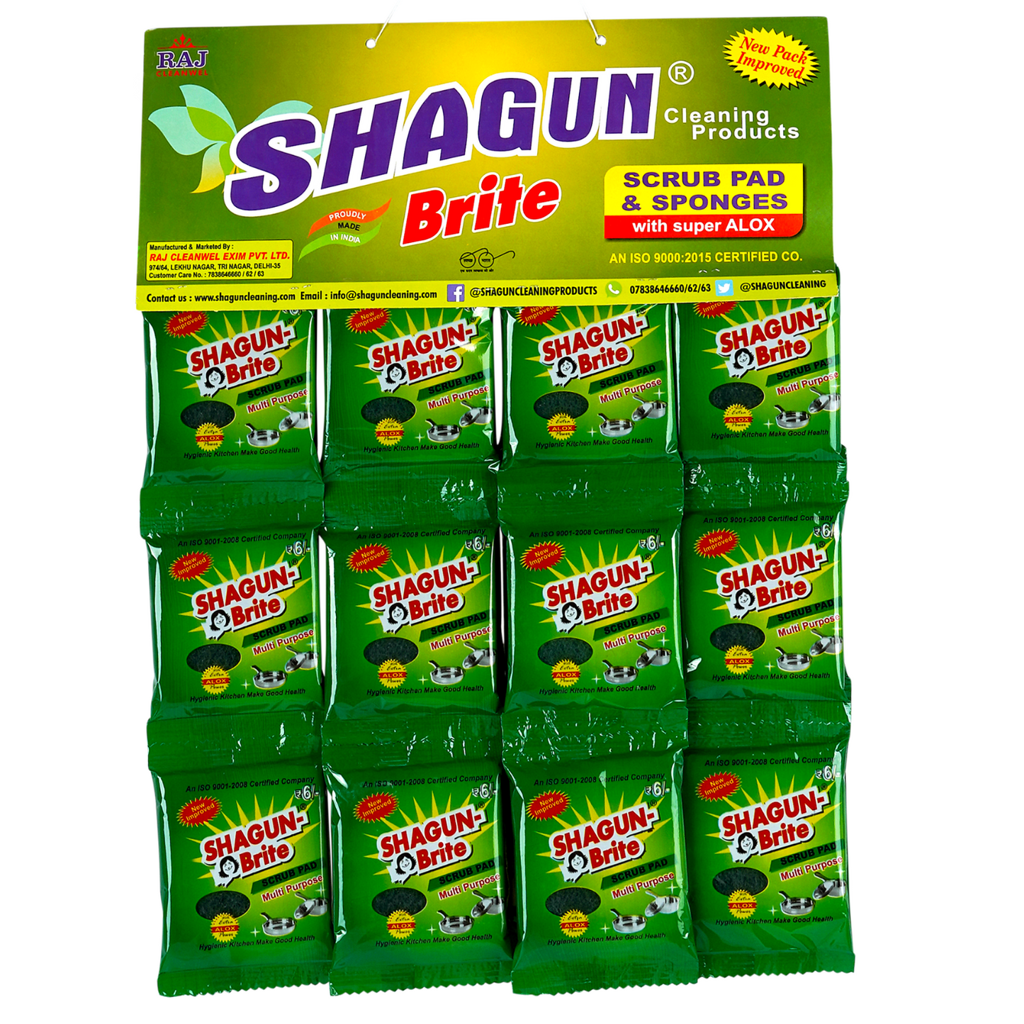 Shagun Brite Multi-Purpose Scrub Pad & Sponge – Super ALOX, Heavy Duty Cleaning (Pack of 12)