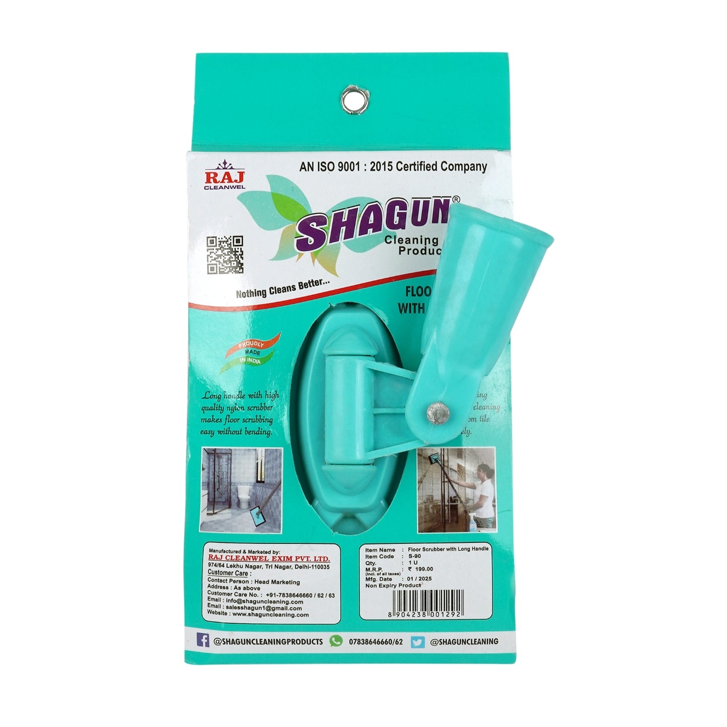 SHAGUN 36 Inch Floor Scrubber Mop Heavy Duty Long Handle with 3x4 Nylon Scrubber & Rust-Proof PVC-Coated Handle for Tiles, Marble, and Bathroom Cleaning