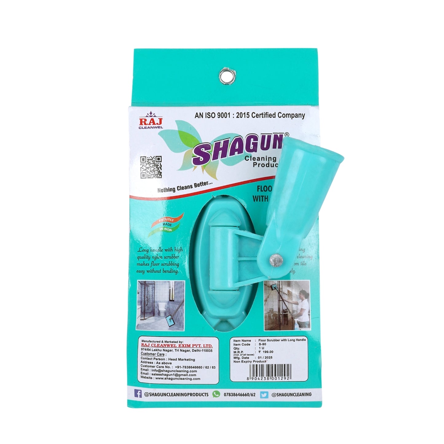 SHAGUN 36 Inch Floor Scrubber Mop Heavy Duty Long Handle with 3x4 Nylon Scrubber & Rust-Proof PVC-Coated Handle for Tiles, Marble, and Bathroom Cleaning