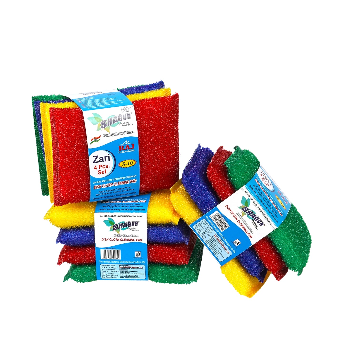 Shagun Dish Cloth Cleaning Pad – Zari 4 Pcs Set (S-10) | Multi-Color Scrubber for Kitchen & Utensils