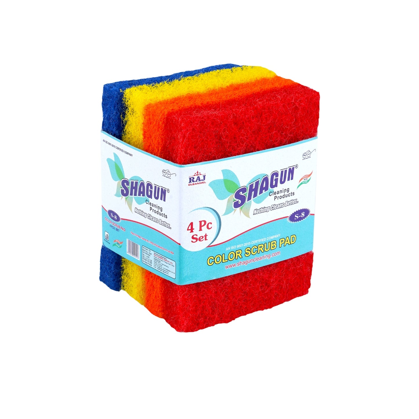 Shagun Color Scrub Pads - 4 Piece Set for Kitchen, Pots, Pans & Household Cleaning (S-8)