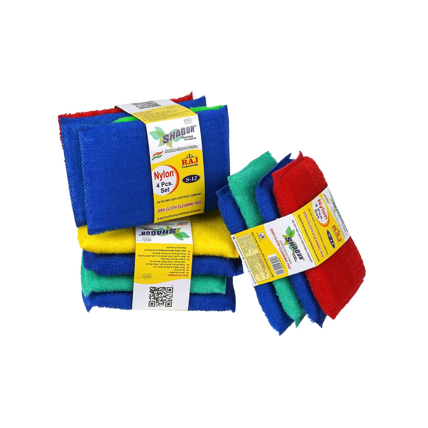 Shagun Nylon Dish Cloth Cleaning Pad – 4 Pc Multi-Color Kitchen Scrubber Set for Utensils, Non-Stick Cookware & Dishwashing