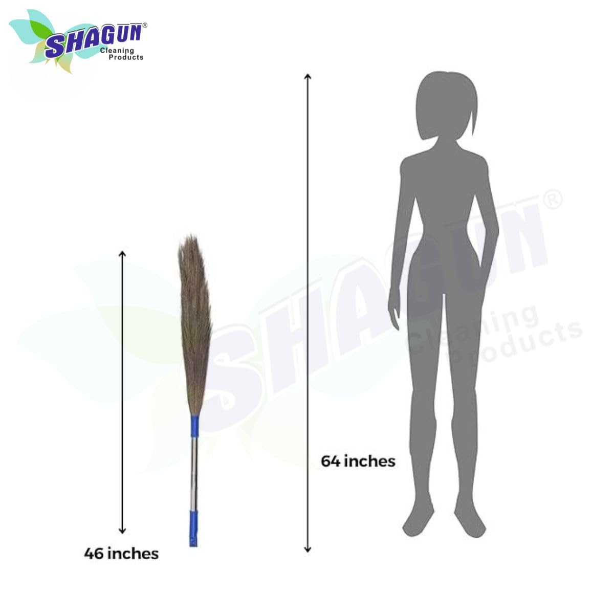 SHAGUN Extra-Long Grass Broom with Steel Handle – Durable Natural Bristles for Efficient Sweeping