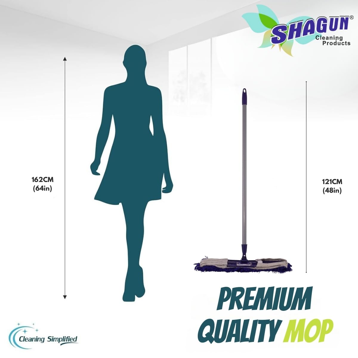 SHAGUN 360° Rotating Heavy-Duty Cotton Dry Mop Industrial Floor Cleaning with Sturdy Handle & Reusable Mop Pad