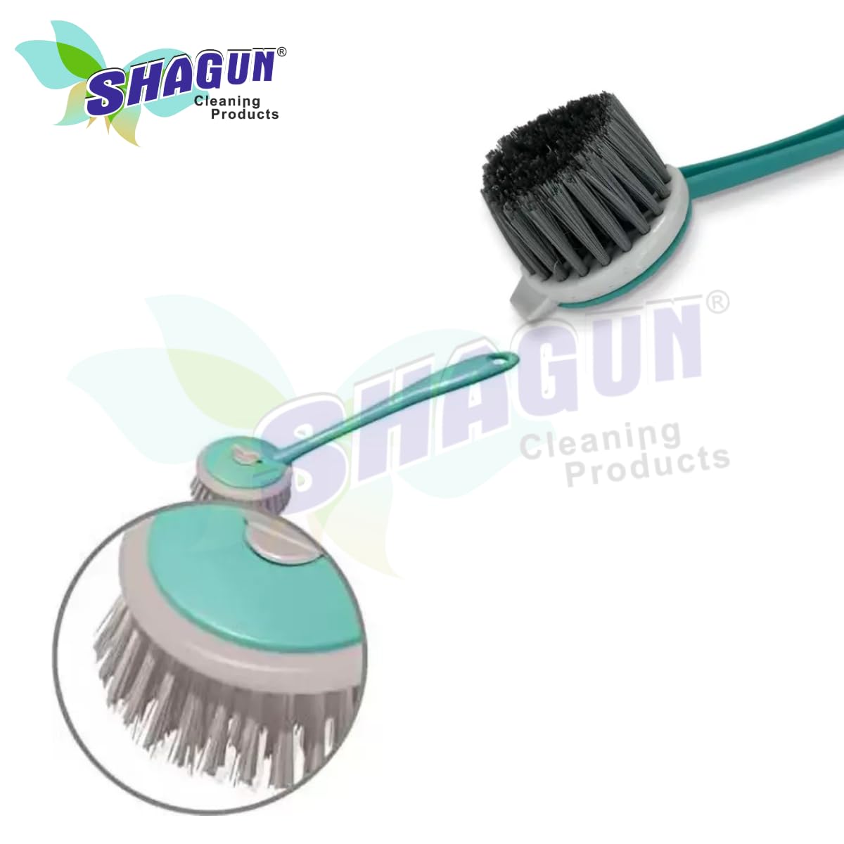 SHAGUN Scrub Brush with Handle | Stiff Bristles, Detergent Dispenser, Multipurpose Cleaning