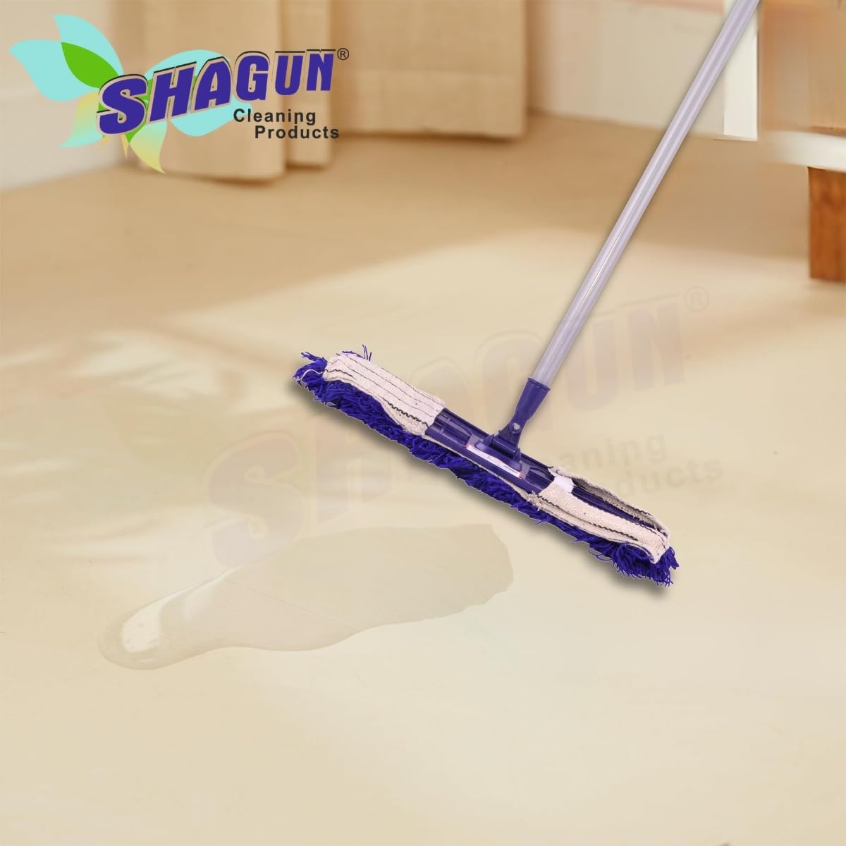 SHAGUN 360° Rotating Heavy-Duty Cotton Dry Mop Industrial Floor Cleaning with Sturdy Handle & Reusable Mop Pad