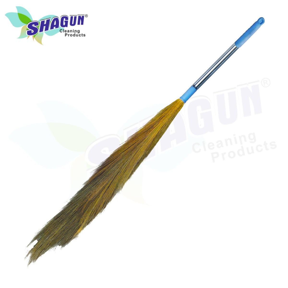 SHAGUN Extra-Long Grass Broom with Steel Handle – Durable Natural Bristles for Efficient Sweeping