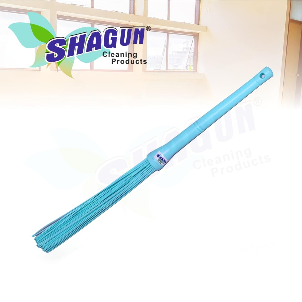 SHAGUN Premium Plastic Stick Broom | Heavy-Duty Fiber Bristles | Washable, Non-Shedding & Long-Lasting | Ideal for Wet & Dry Cleaning | Indoor & Outdoor Use
