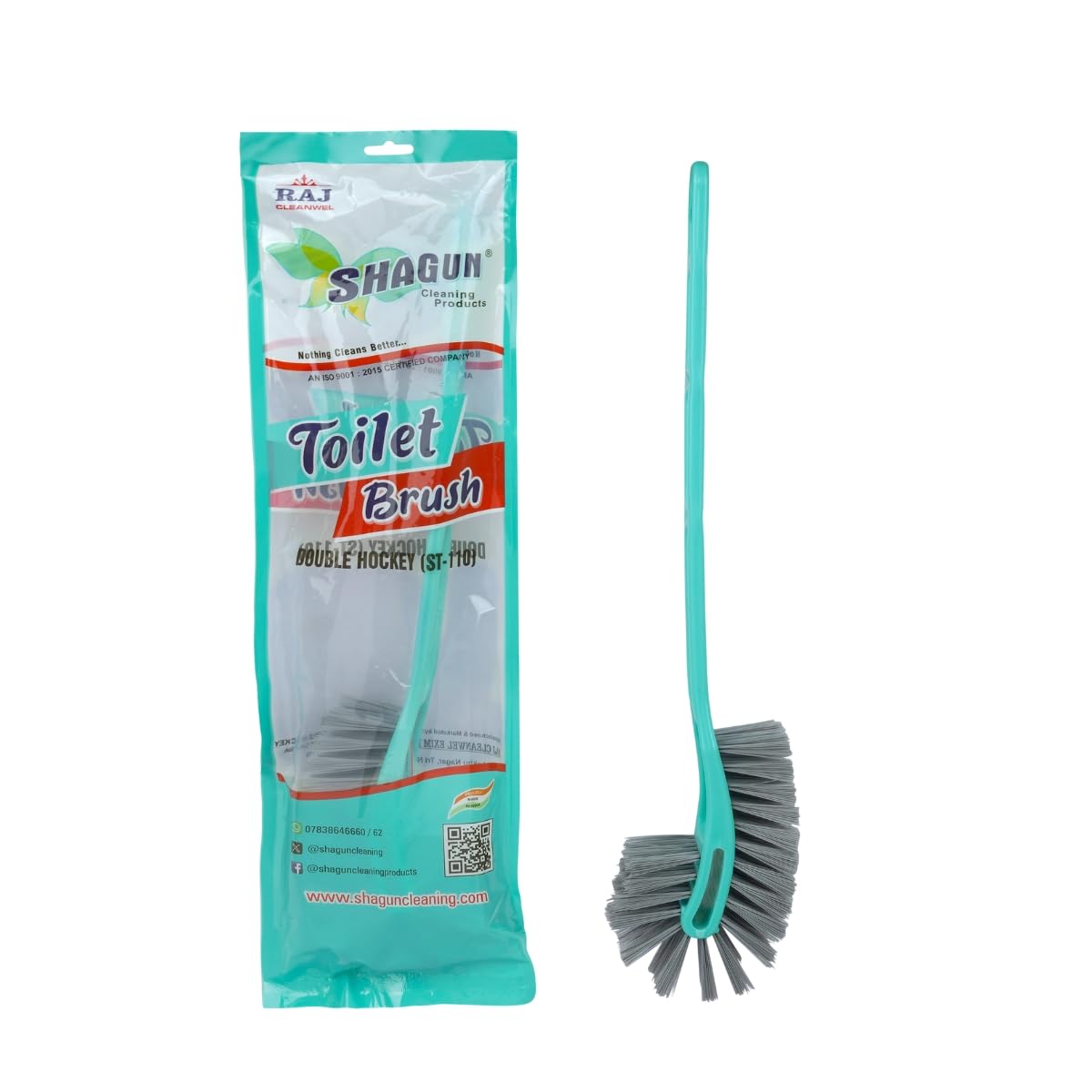SHAGUN Double-Action Toilet Brush, 360-Degree Deep Cleaning, Long Handle with Durable Bristles, Turquoise