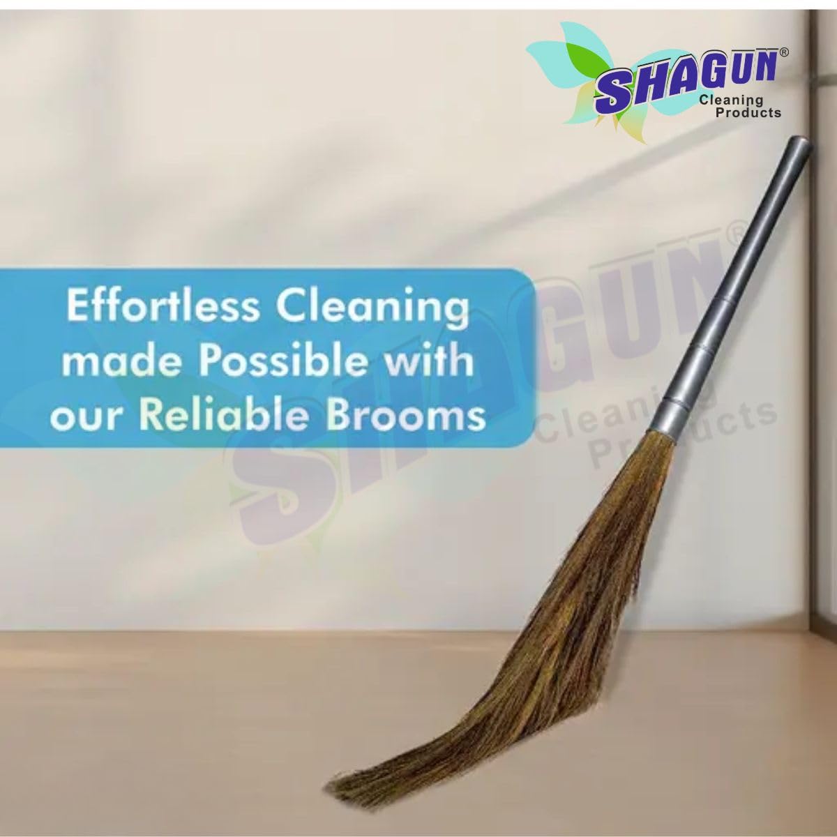 SHAGUN Heavy-Duty Grass Broom with Sturdy Handle – Long-Lasting Natural Bristles for Efficient Cleaning