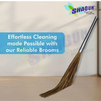SHAGUN Heavy-Duty Grass Broom with Sturdy Handle – Long-Lasting Natural Bristles for Efficient Cleaning