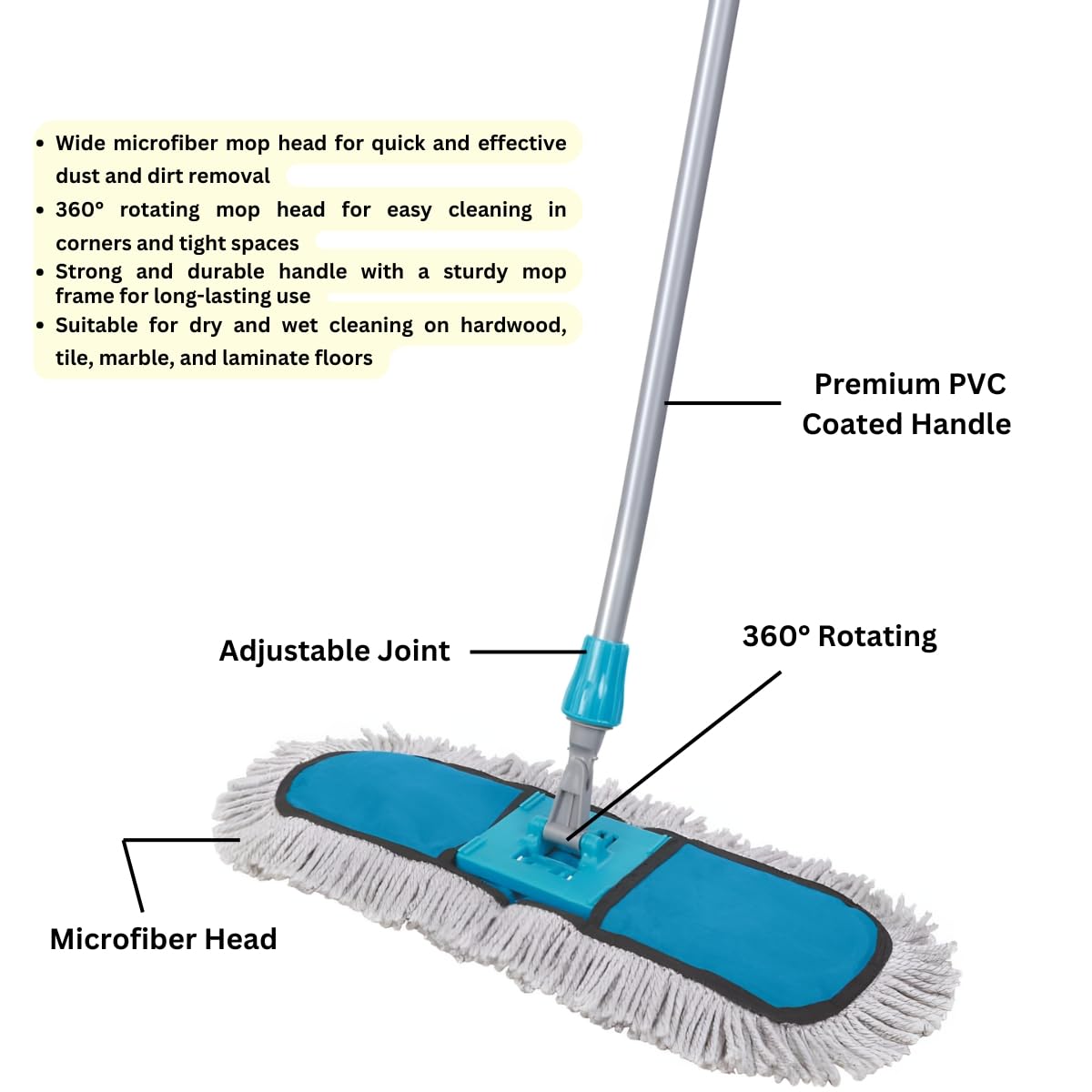 SHAGUN Microfiber Dust Mop – 360° Rotating Floor Cleaning Mop with Extendable Handle for Home, Office & Commercial Use