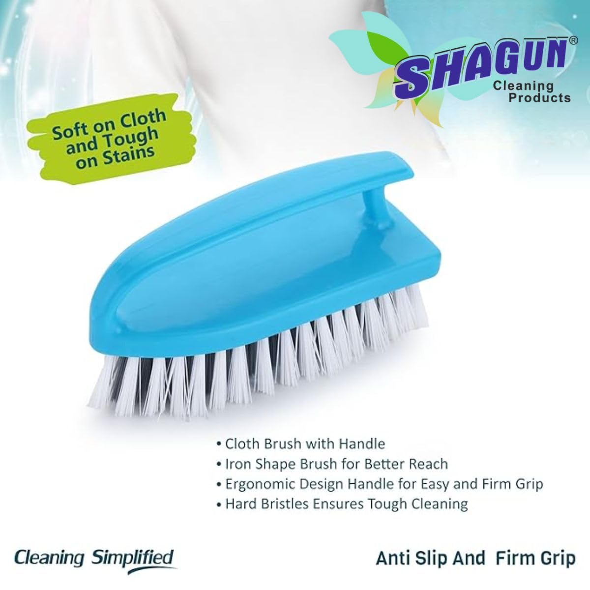 SHAGUN Premium Scrub Brush with Handle | Stiff Bristles for Tough Stains | Multipurpose Cleaning Brush for Clothes, Bathroom & Kitchen