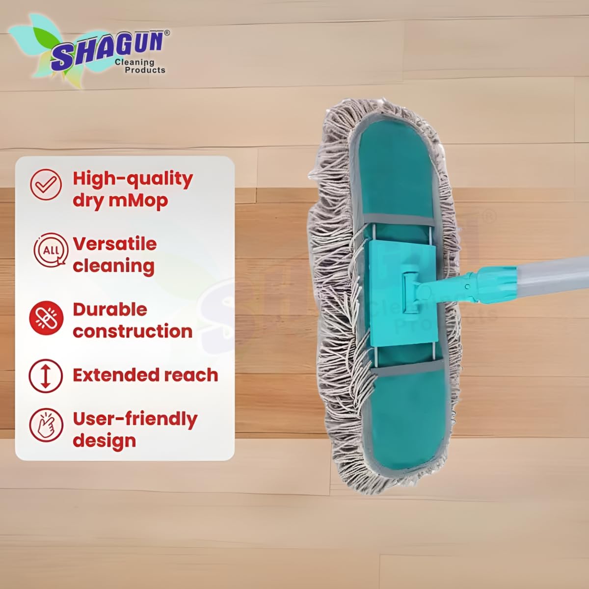 SHAGUN Heavy-Duty Dust Mop – 360° Rotating Flat Mop with Microfiber Pad for Floor Cleaning, Hardwood, Tile & Marble Surface Sweeping (24 Inch)