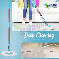 SHAGUN 360° Spin Mop Stick with Lock System, Stainless Steel Handle, Microfiber Refill, Adjustable Rod for Home & Office Cleaning