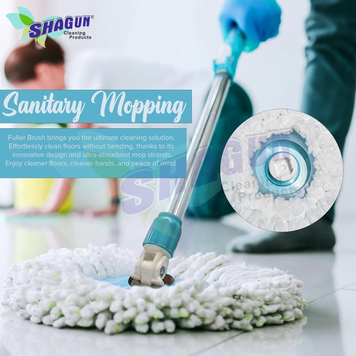 SHAGUN 360° Spin Mop Stick with Lock System, Stainless Steel Handle, Microfiber Refill, Adjustable Rod for Home & Office Cleaning