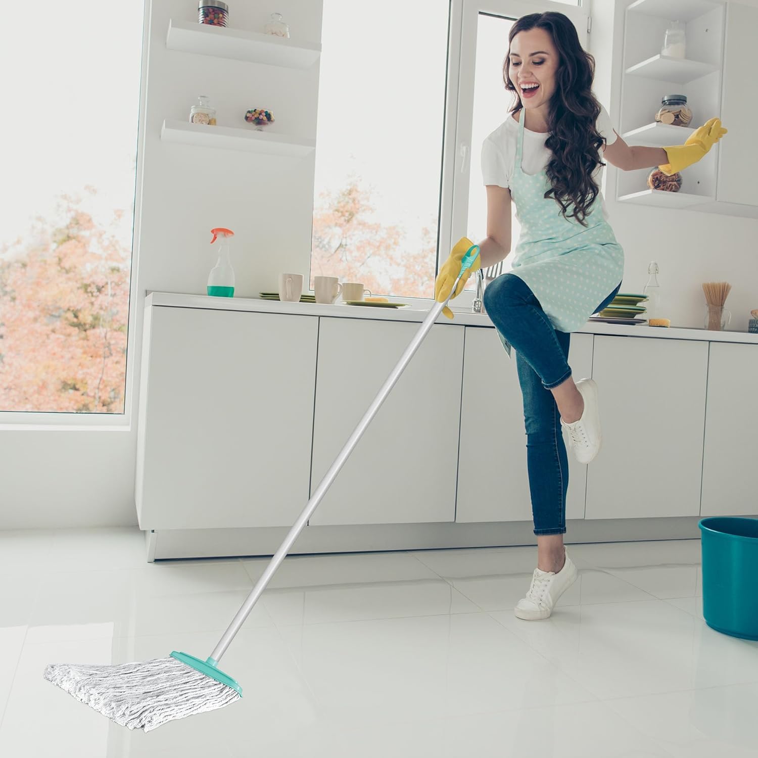 SHAGUN Premium Microfiber Cotton Mop Heavy Duty Floor Cleaning with Sturdy Handle & Super Absorbent Head Scartchless Mop