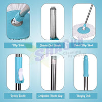 SHAGUN 360° Spin Mop Stick with Lock System, Stainless Steel Handle, Microfiber Refill, Adjustable Rod for Home & Office Cleaning