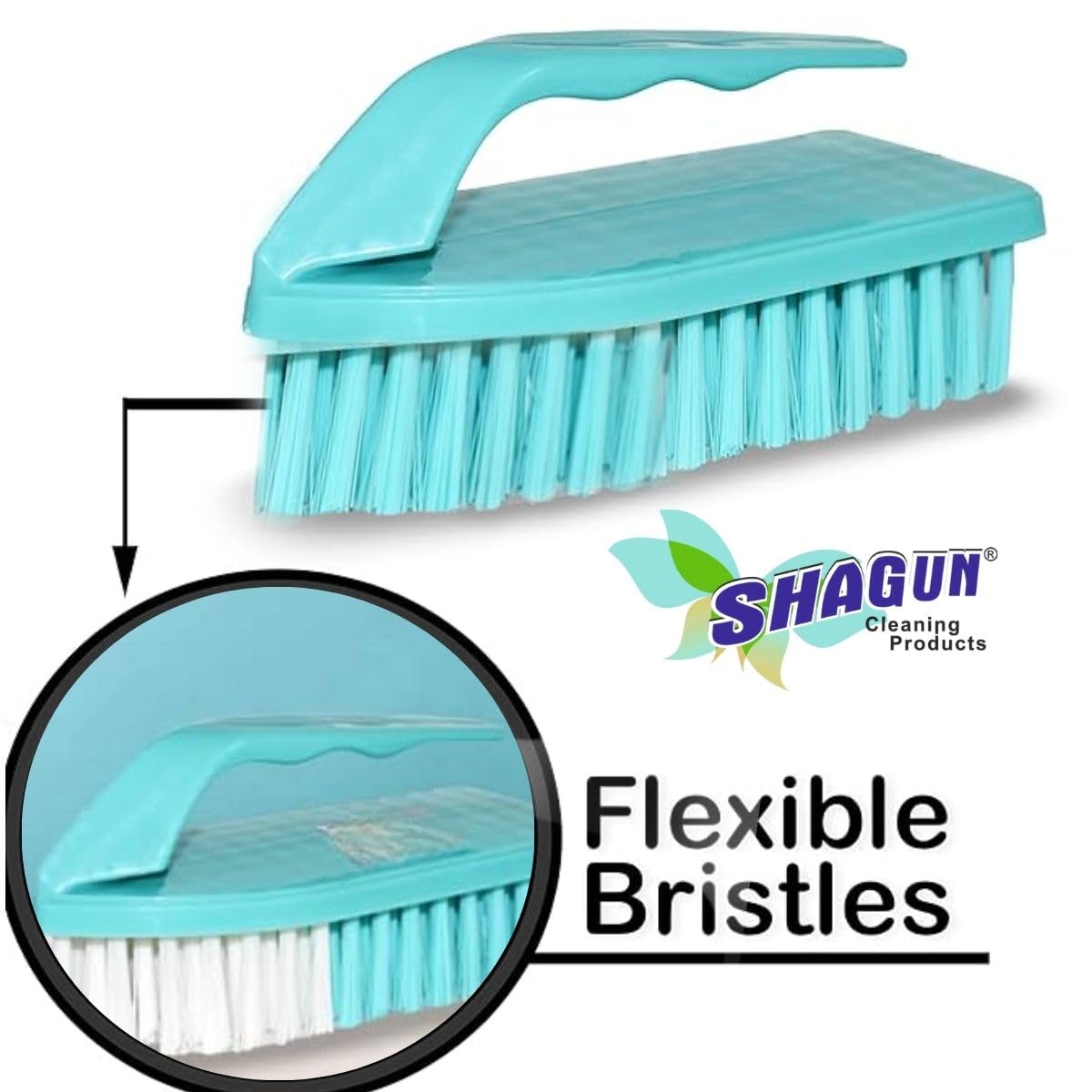 SHAGUN Premium Scrub Brush with Handle | Stiff Bristles for Tough Stains | Multipurpose Cleaning Brush for Clothes, Bathroom & Kitchen
