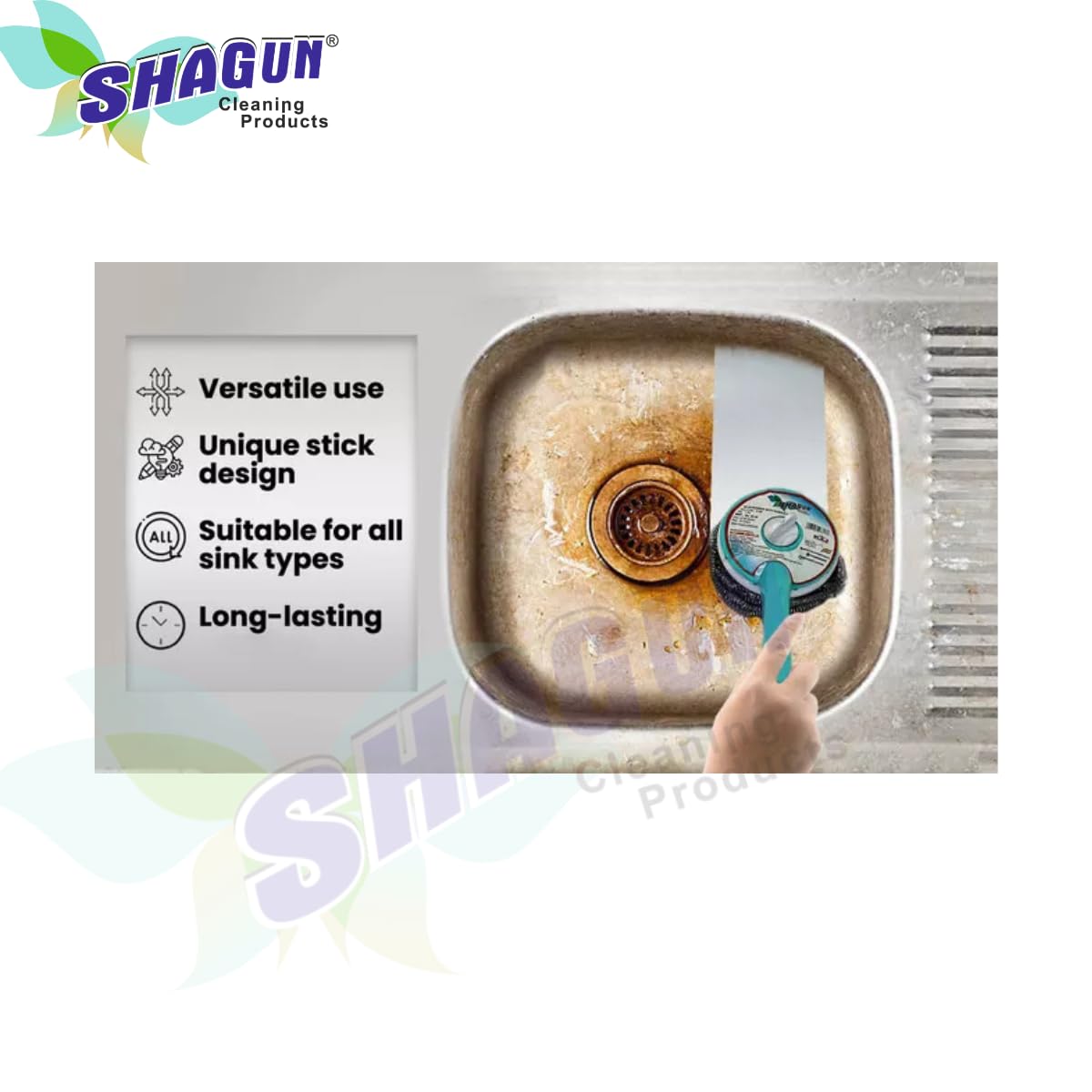 SHAGUN Scrub Brush with Handle | Stiff Bristles, Detergent Dispenser, Multipurpose Cleaning