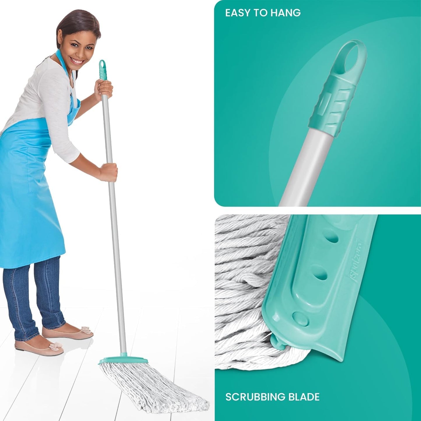 SHAGUN Premium Microfiber Cotton Mop Heavy Duty Floor Cleaning with Sturdy Handle & Super Absorbent Head Scartchless Mop