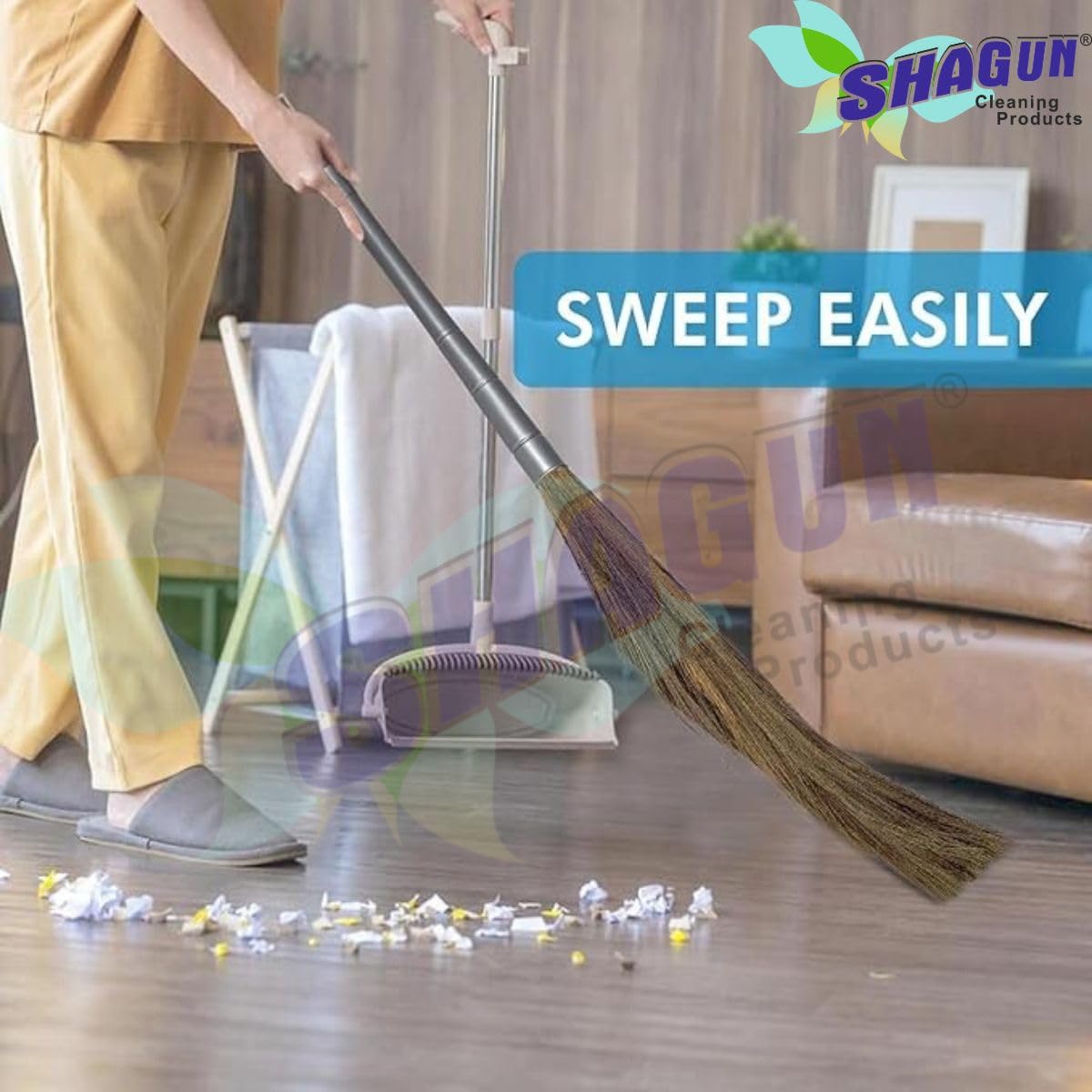SHAGUN S-400 Premium Long-Lasting Grass Broom with Sturdy Plastic Handle for Efficient Cleaning