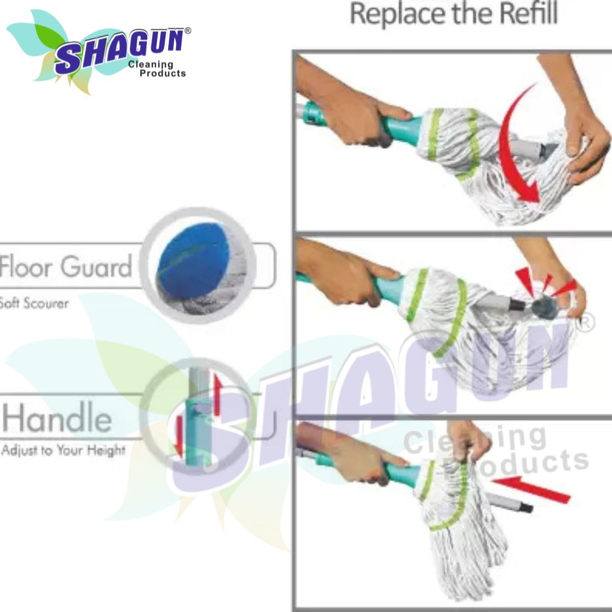 SHAGUN Twist Microfiber Mop with Adjustable Steel Rod – Heavy-Duty Self-Wringing Floor Cleaning Mop