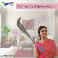 SHAGUN Extra-Long Grass Broom with Steel Handle – Durable Natural Bristles for Efficient Sweeping