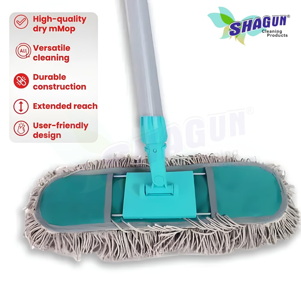 SHAGUN Heavy-Duty Dust Mop – 360° Rotating Flat Mop with Microfiber Pad for Floor Cleaning, Hardwood, Tile & Marble Surface Sweeping (24 Inch)