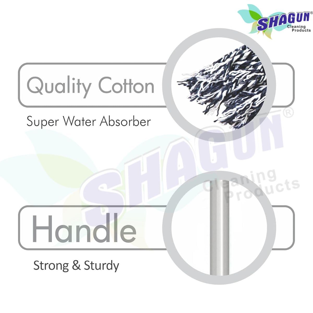 SHAGUN Cotton Wet Mop, Heavy-Duty Floor Cleaning Mop with Long Handle, Grey and Turquoise