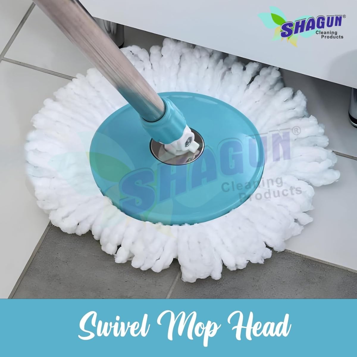 SHAGUN 360° Spin Mop Stick with Lock System, Stainless Steel Handle, Microfiber Refill, Adjustable Rod for Home & Office Cleaning