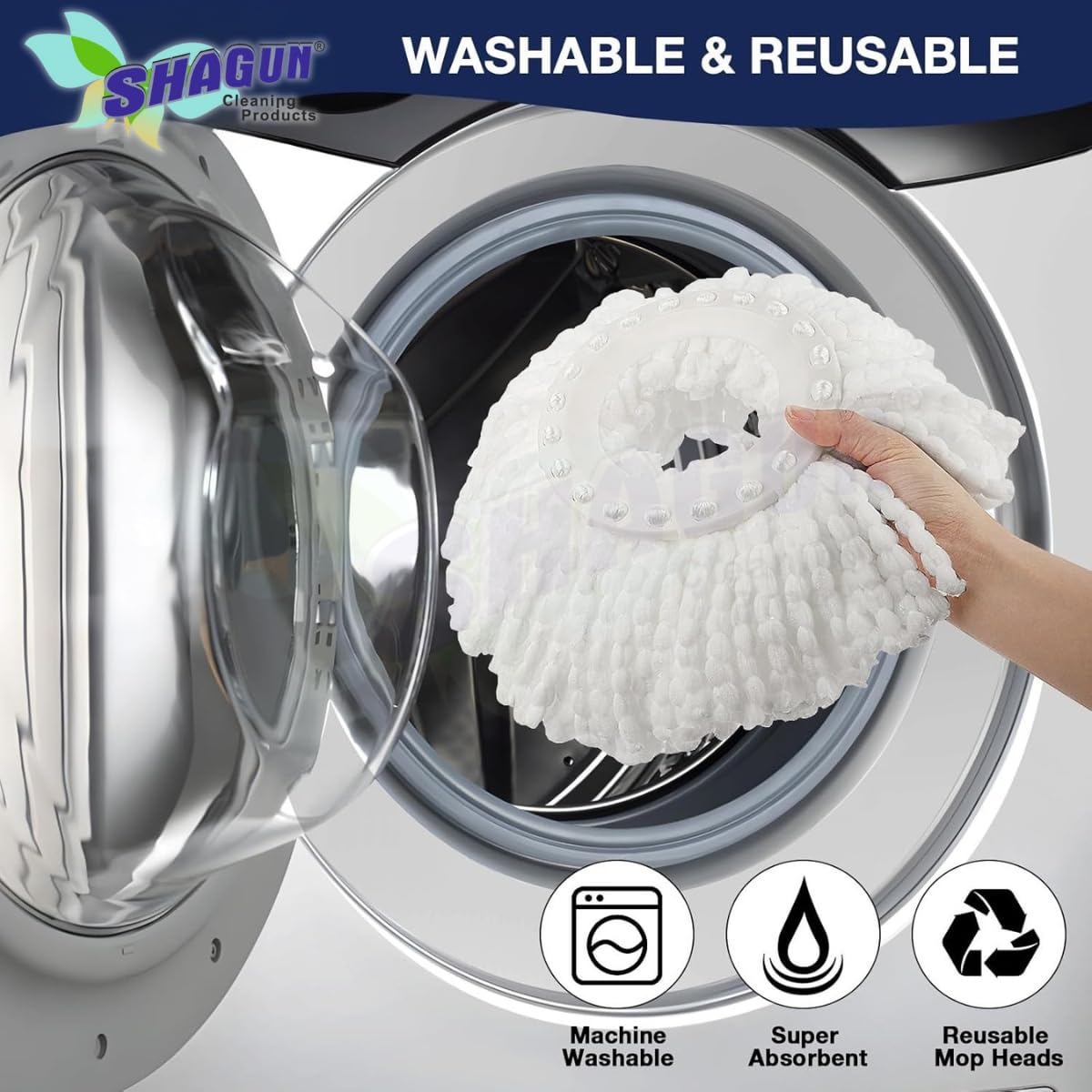 SHAGUN 360° Spin Mop Refill – Super Absorbent Microfiber Head, Durable & Washable Cleaning Pad for Home, Office, Tile, Marble & Wooden Floors (White and Blue) (4)