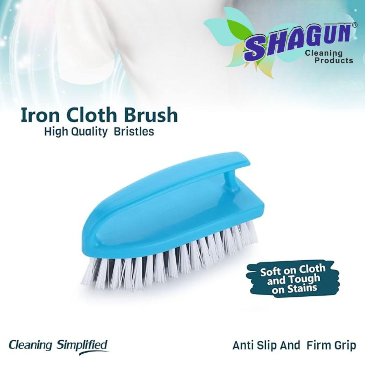 SHAGUN Premium Scrub Brush with Handle | Stiff Bristles for Tough Stains | Multipurpose Cleaning Brush for Clothes, Bathroom & Kitchen