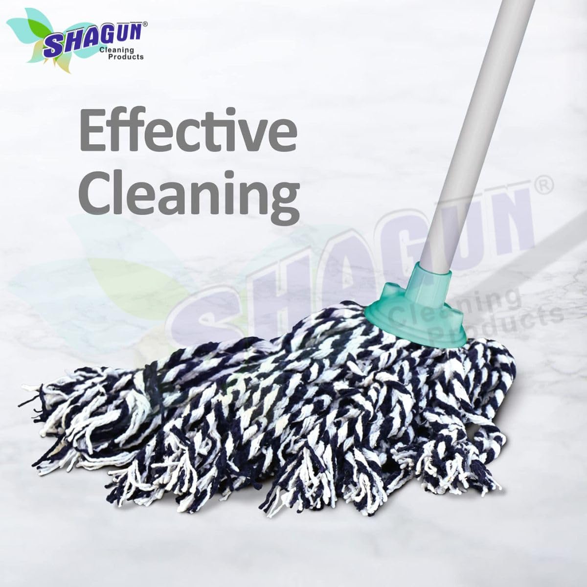 SHAGUN Cotton String Mop with PVC Handle, High Absorbency, Black and Grey