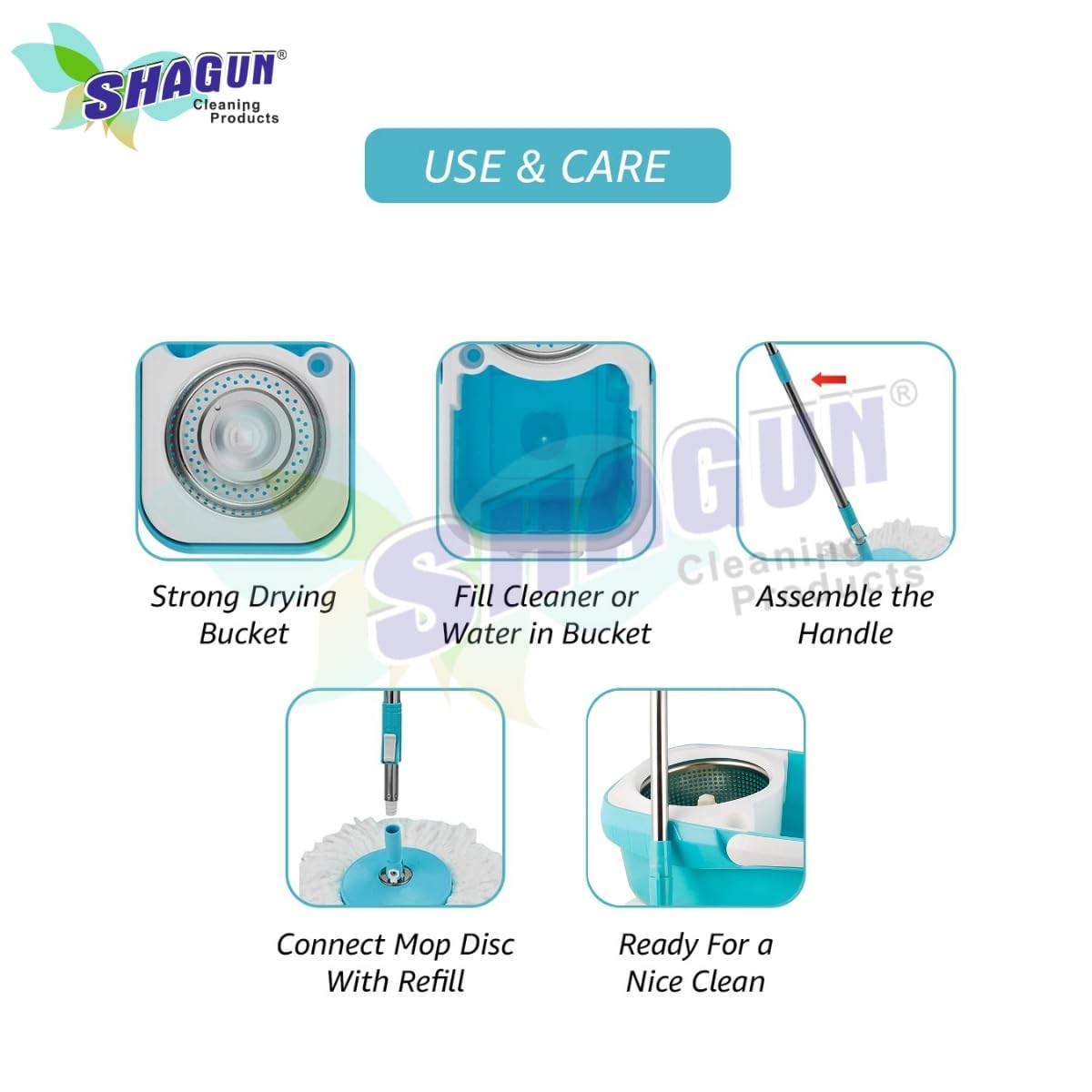 SHAGUN 360° Steel Mop with Basket Stainless Steel Handle Best for Home Cleaning (Blue)